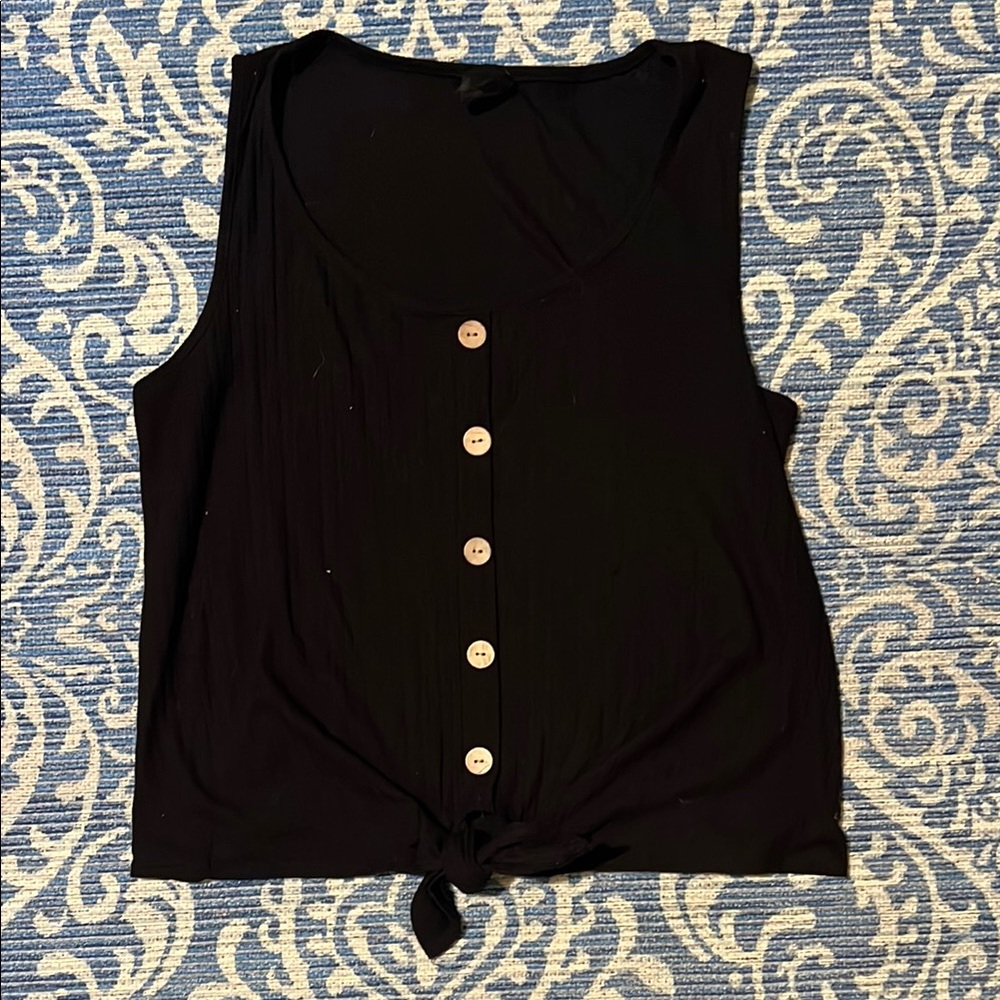 W5 Black Sleeveless Tie Front Tank Top